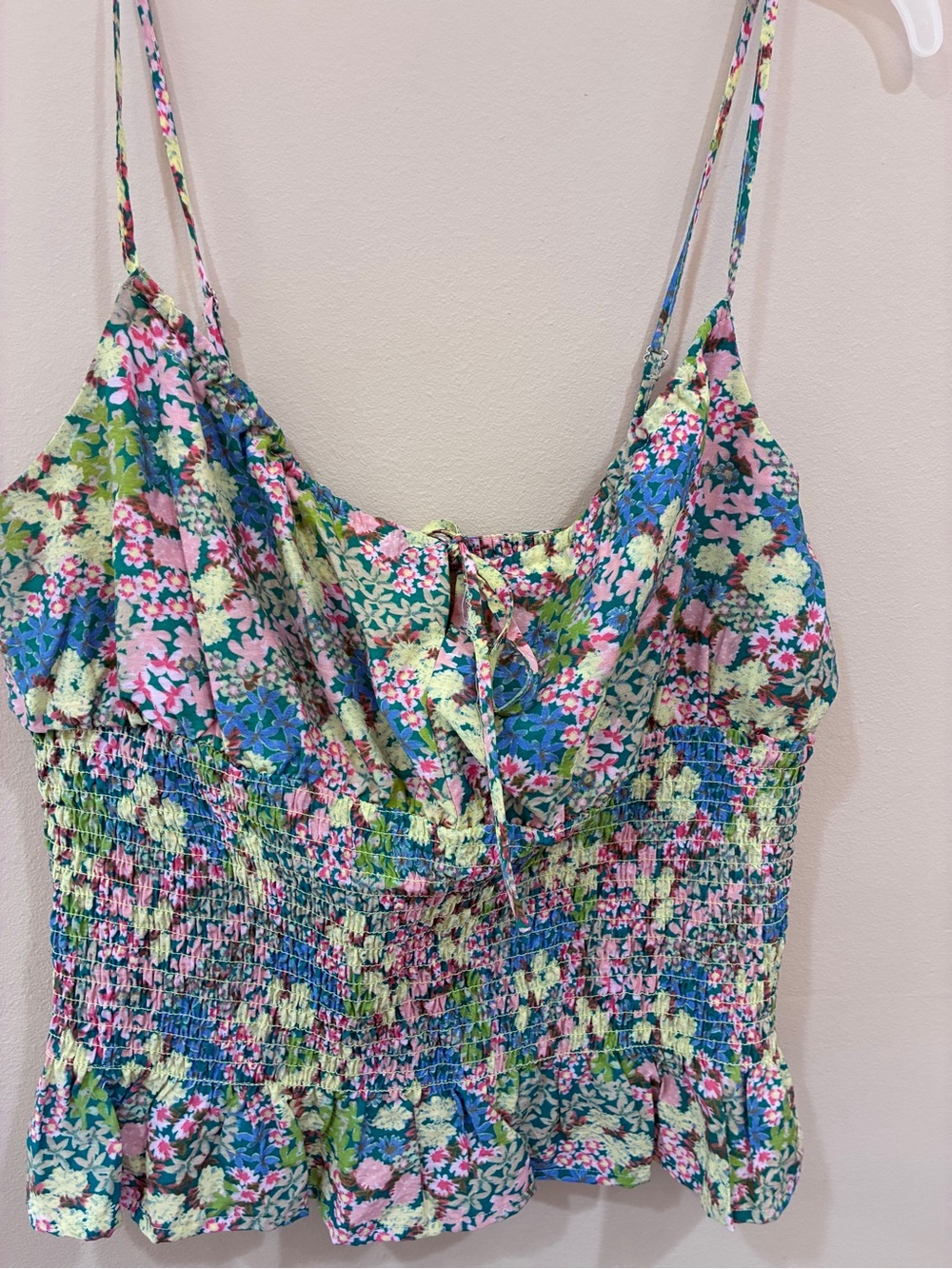 Floral Smocked Cami Tank Top - Pink & Green